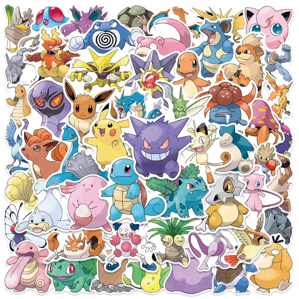 50 Pezzi Adesivi Cartoon Pikachu Pokemon per Laptop, Notebook, Skateboard, Frigorifero, Telefono, Impermeabili, Giocattoli per Bambini