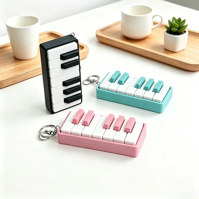3d Printed Piano Stress Clicker Keychain Novelty 12-Key Press Fidget Piano Charm Keyring Plastic Click Sound Effect