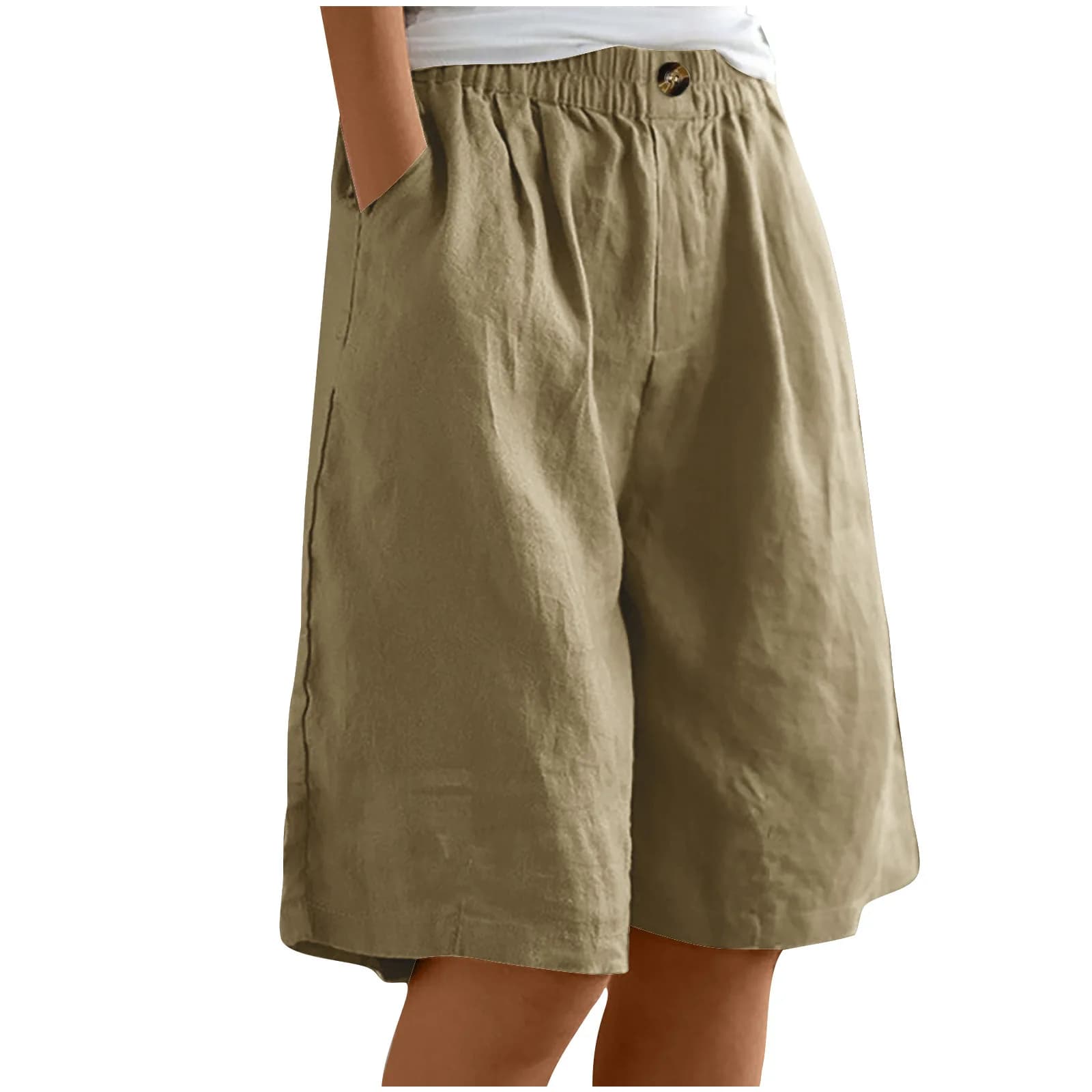 Pantaloni centrali da donna estivi 2024 Pantaloncini in cotone e canapa Pantaloni a cinque quarti Pantaloncini larghi con bottoni a vita alta per donna