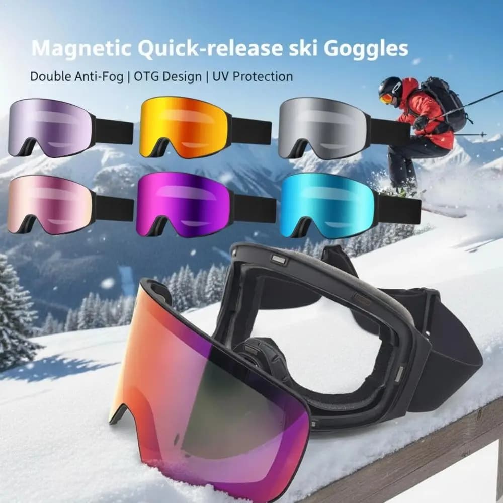 Occhiali da sci con aspirazione magnetica con lenti colorate Anti-collisione Antiriflesso Resistente ai raggi UV Occhiali per sport sulla neve Occhiali per sport all'aria aperta