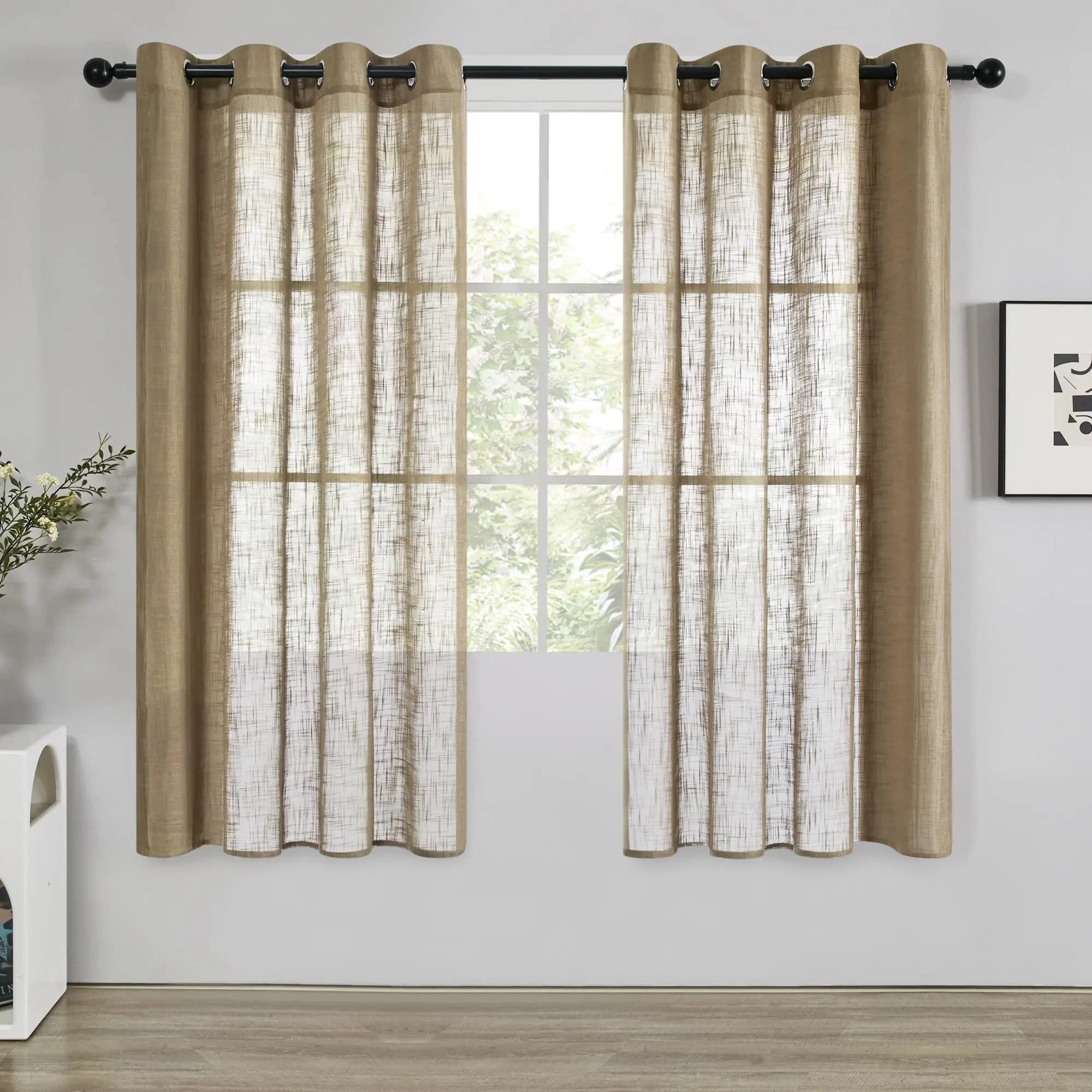 Deconovo Semi Sheer Curtains, 2 Panels Solid Voile Grommet Curtains for Bedroom Living Room