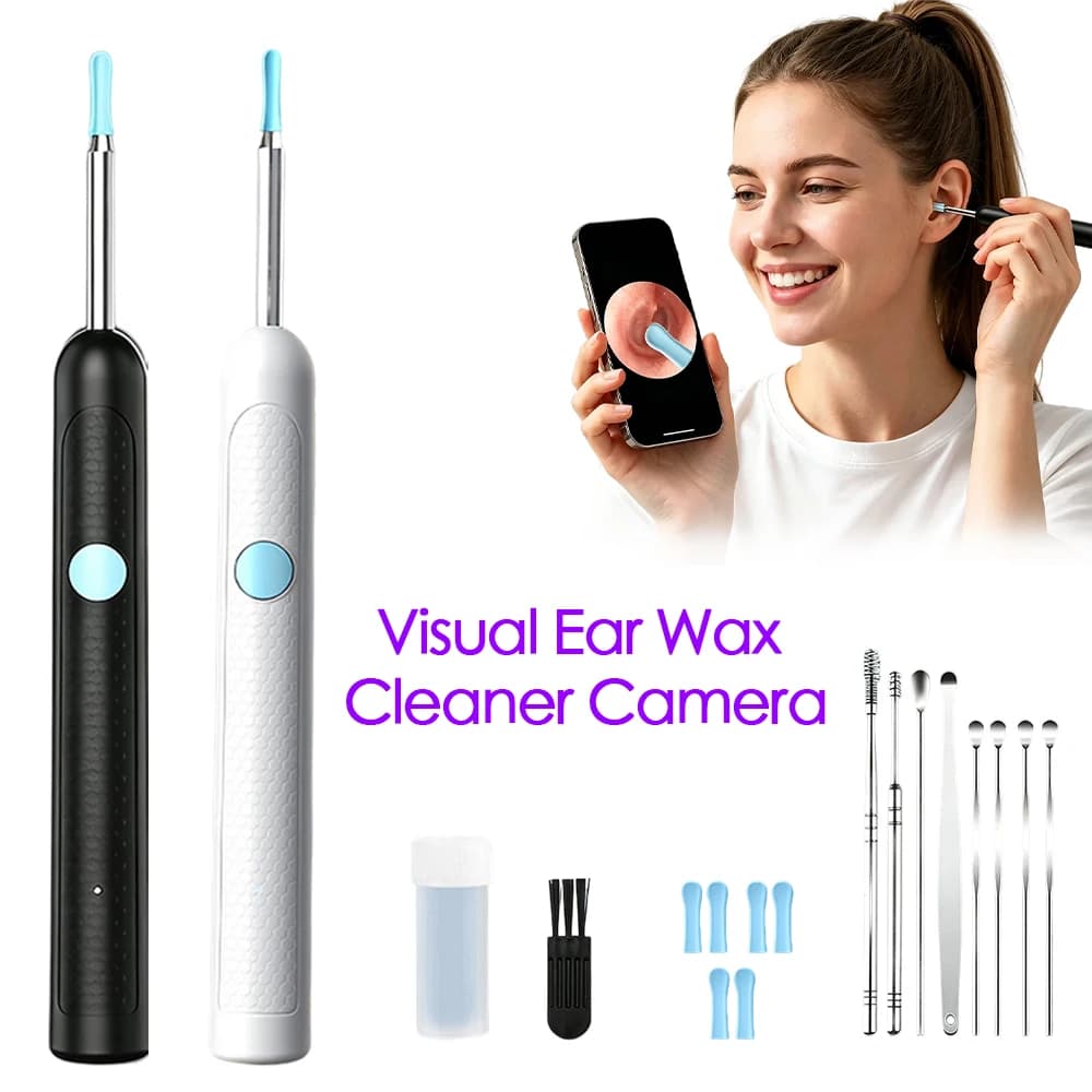 Wireless Visual Ear Wax Removal Tool WiFi Endoscope Otoscope Rechargeable Ear Cleaner with Soft Silicone Ear Spoon Set