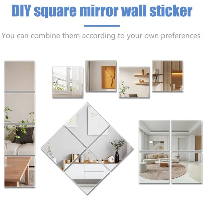 BUONO-4 Pezzi Specchio autoadesivo non in vetro Specchio sottile flessibile per decorazione da parete fai-da-te per camera da letto familiare Armadio Bagno Durevole