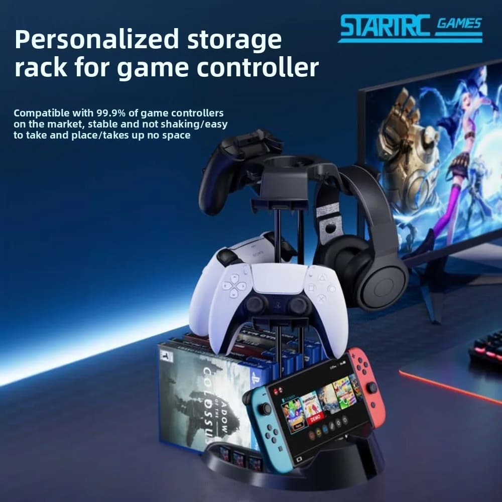 Supporto per Controller di Gioco con Organizzatore per Cavi e Porta Cuffie, Adatto per Xbox, PS5, PS4, Nintendo Switch e Accessori di Gioco