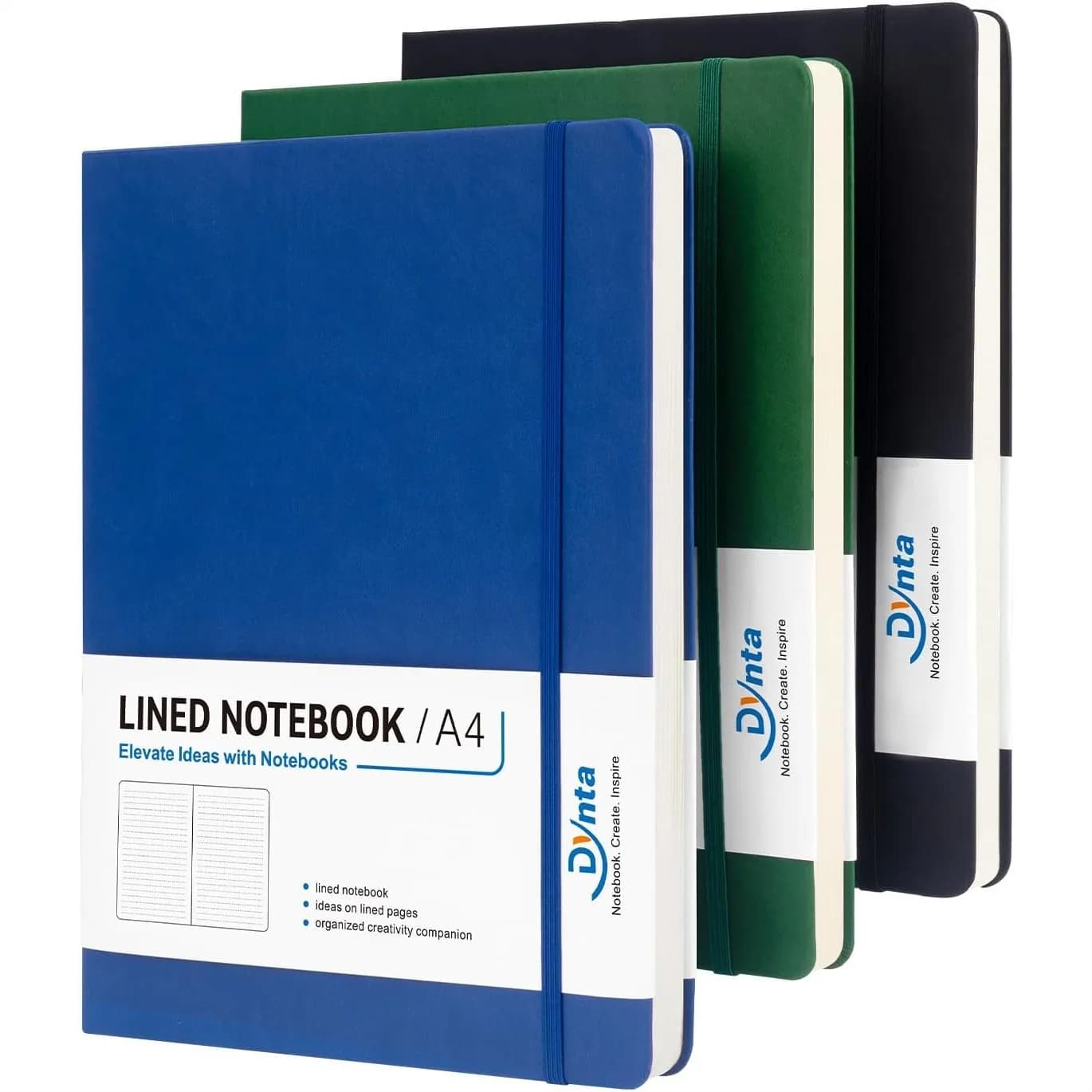 A4 Lined Journal Notebooks 3 Pack 8.5x11 Leather Hardcover Journals 200 Pages for Work, Journaling, Note Taking with Elastic
