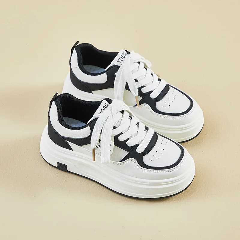 Fashionable Thick Bottom Sneakers Women's Casual Comfortable Sports Shoes Spring Season Color Block Design Trendy Flat Heel
