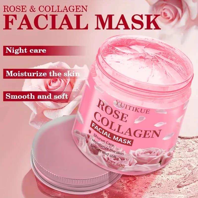 YUITIKUE Face mask with pink collagen 60 g - Night care, moisturize and smooth skin, Shurui care formula for soft skin