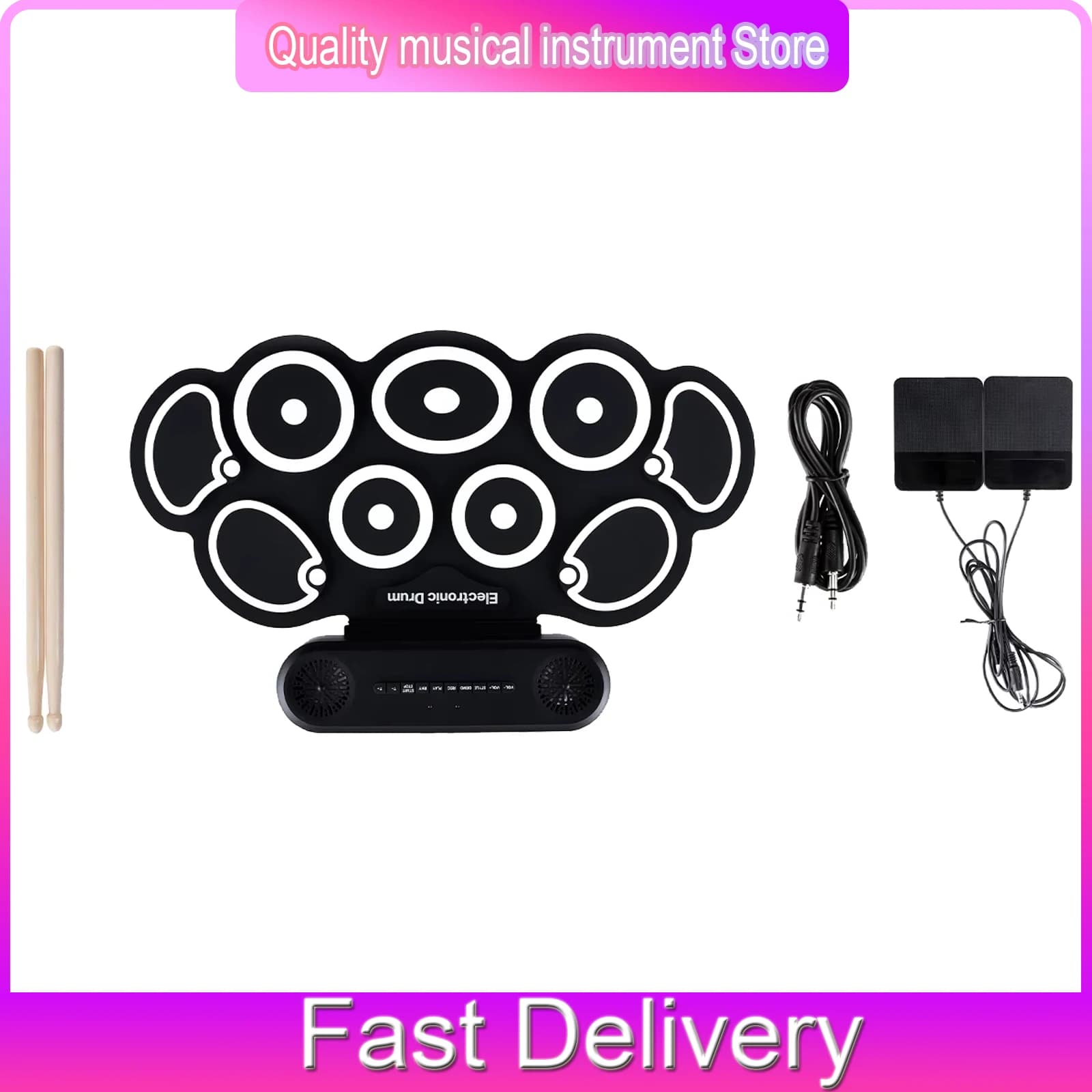 Tamburo Elettronico Pieghevole in Silicone, Tamburo Elettronico Portatile USB con Bacchette e Alimentatore, Kit Pad per Pratica Musicale