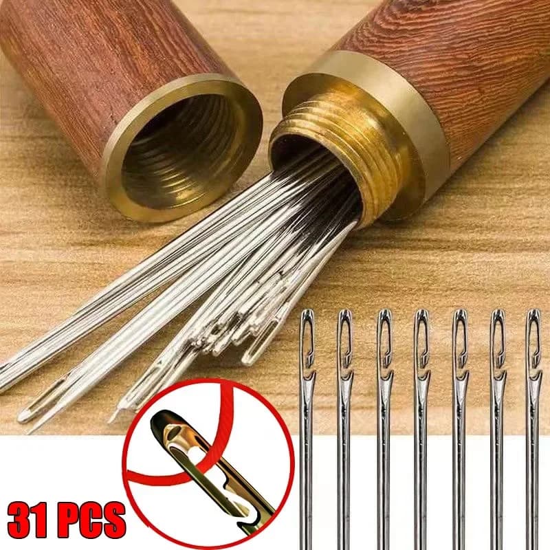 31pcs Hand Sewing Needles Elderly Stainless Steel Quick Automatic Self-Threading Needle Stitching Pins DIY Punch Needle Threader