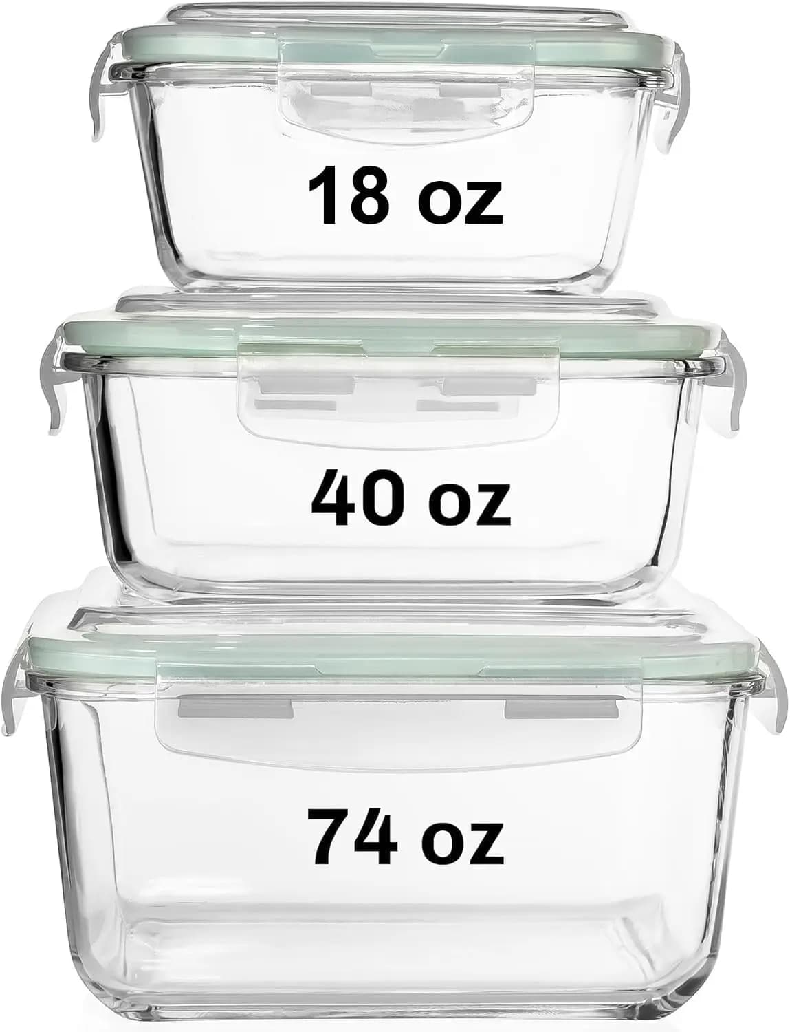 Set of 6 square containers in food glass with hermetic covers (74, 40 and 18 oz) - Set of glass containers for the preparation of meals in the kitchen, free offer