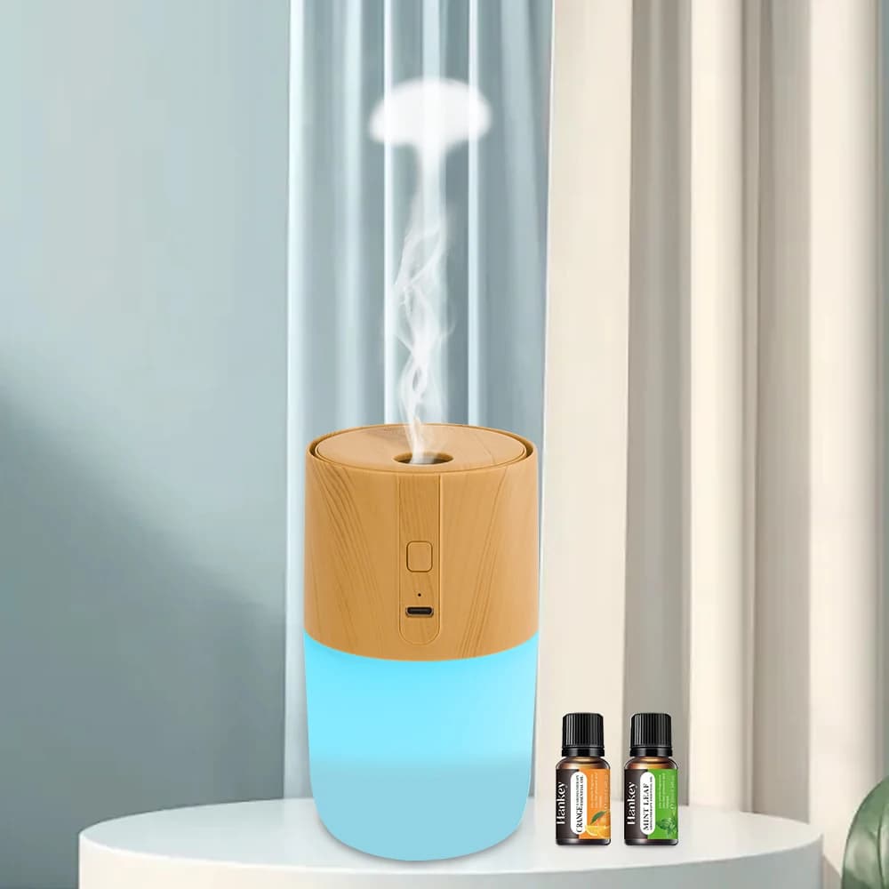 Diffusore di oli essenziali con venature del legno da 300 ml con umidificatore, purificatore d'aria e luci LED rilassanti include oli