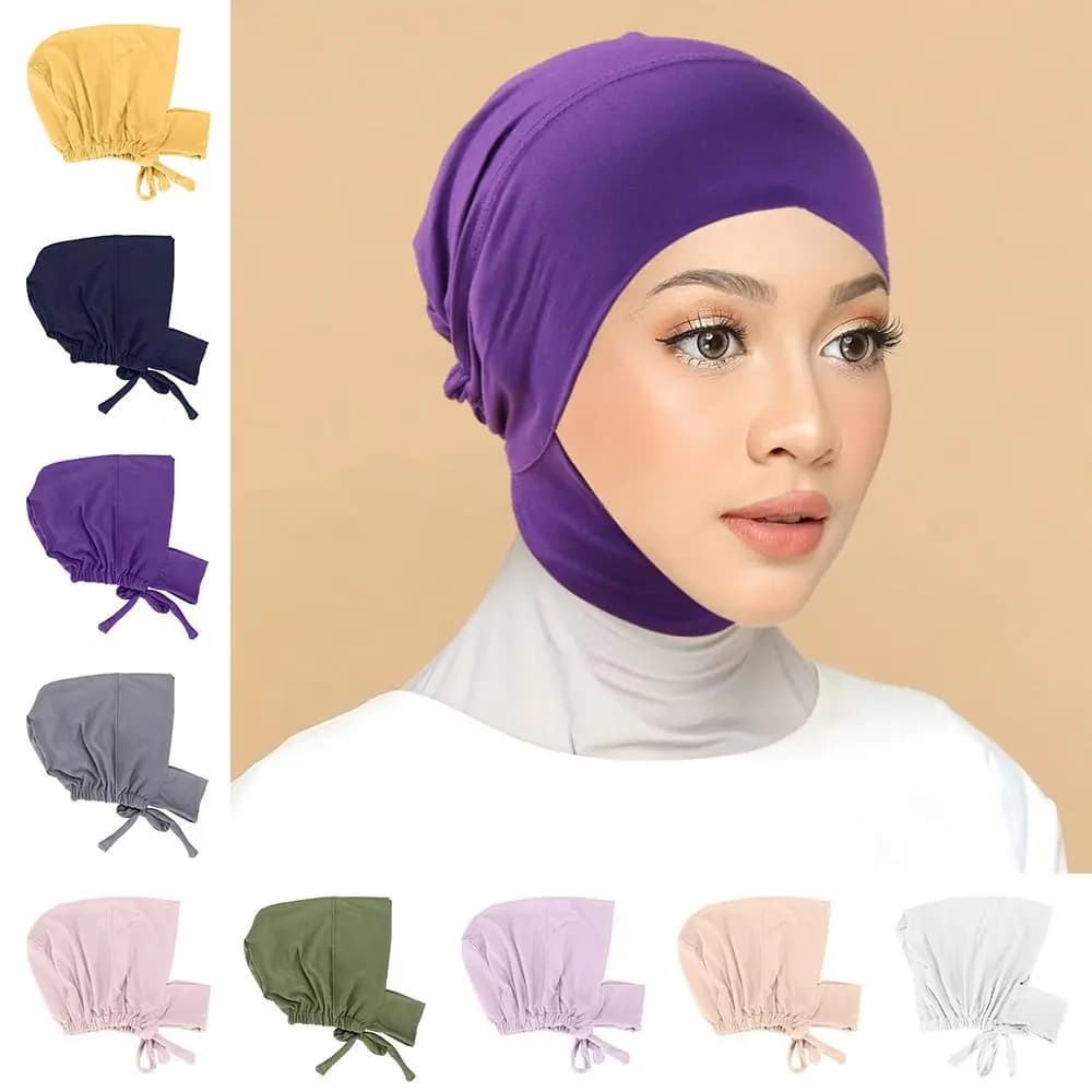 Cappello Turbante Musulmano Indiano con Fascia, Copricapo Interno per Hijab, Cappello Sotto Hijab in Modal, Turbante Musulmano da Donna