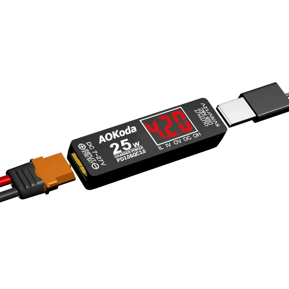 Caricabatterie rapido AOKoda XT60 a PD3.0 per batterie Lipo con protezione da sovraccarico e cortocircuito per Smartphone, Tablet PC e componenti fai-da-te