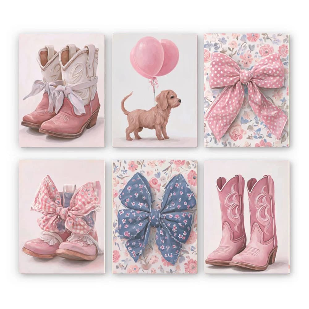 Hand Paint Pink dog boots with bows Combination set Art Painting By Numbers Kit DIY Acrylic Artwork Canvas Art Gift Home