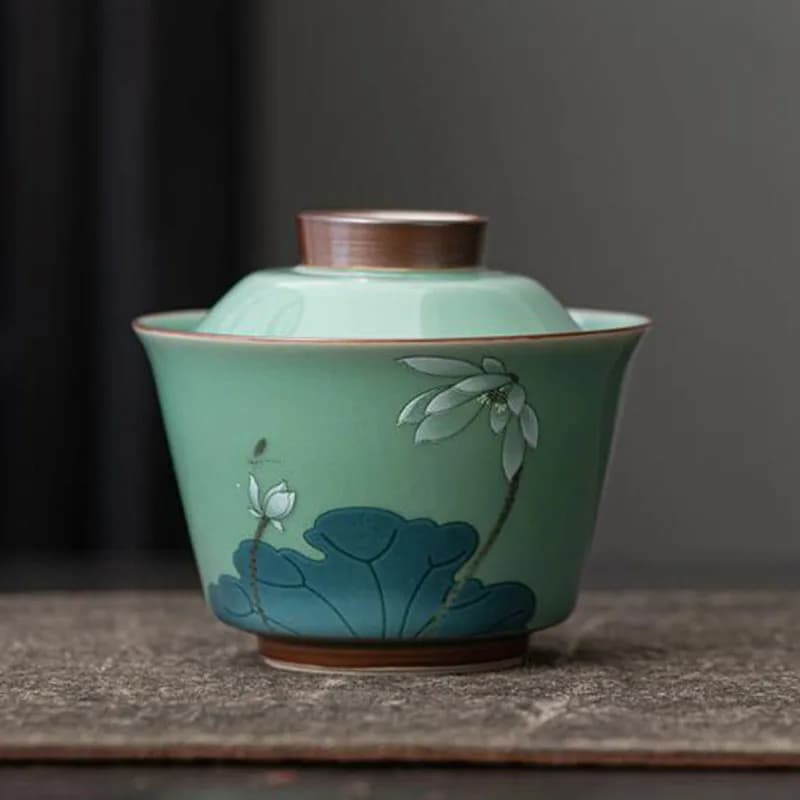 Cyan Porcelain Lotus Fancy Carp Pattern Sancai Gaiwan Kungfu Tea Bowl Tea Cup Set Tea Infuser Drinking Tool
