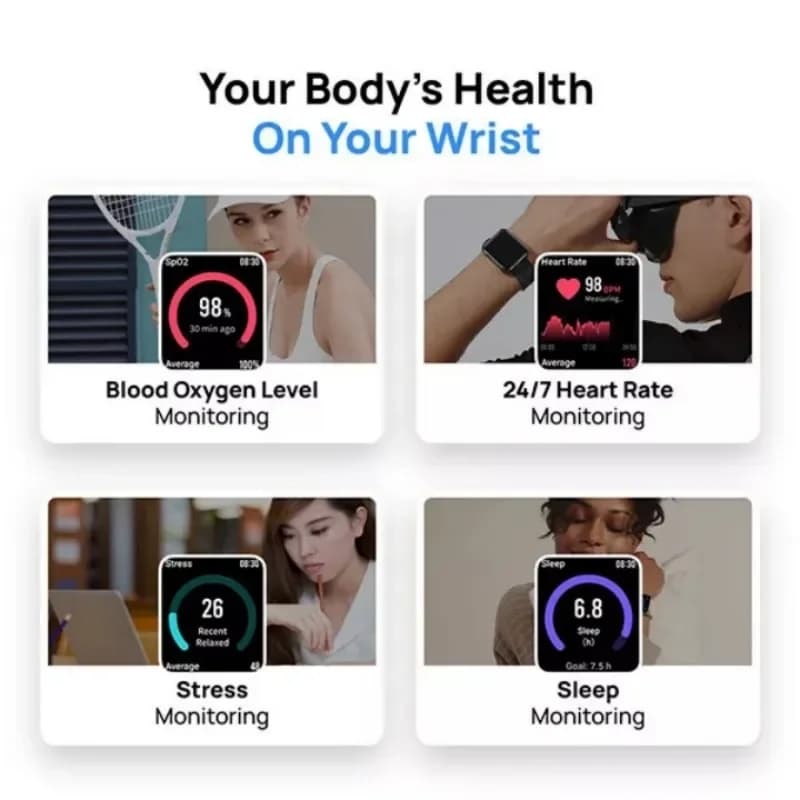 New 1,6" Smartwatch Maimo with AMOLED Screen, 5ATM, Cardiaca Frequency Monitoring, Stress, Sleep, GPS, Android iOS Compatible, Custom AI Quadrants, SpO2 Monitoring