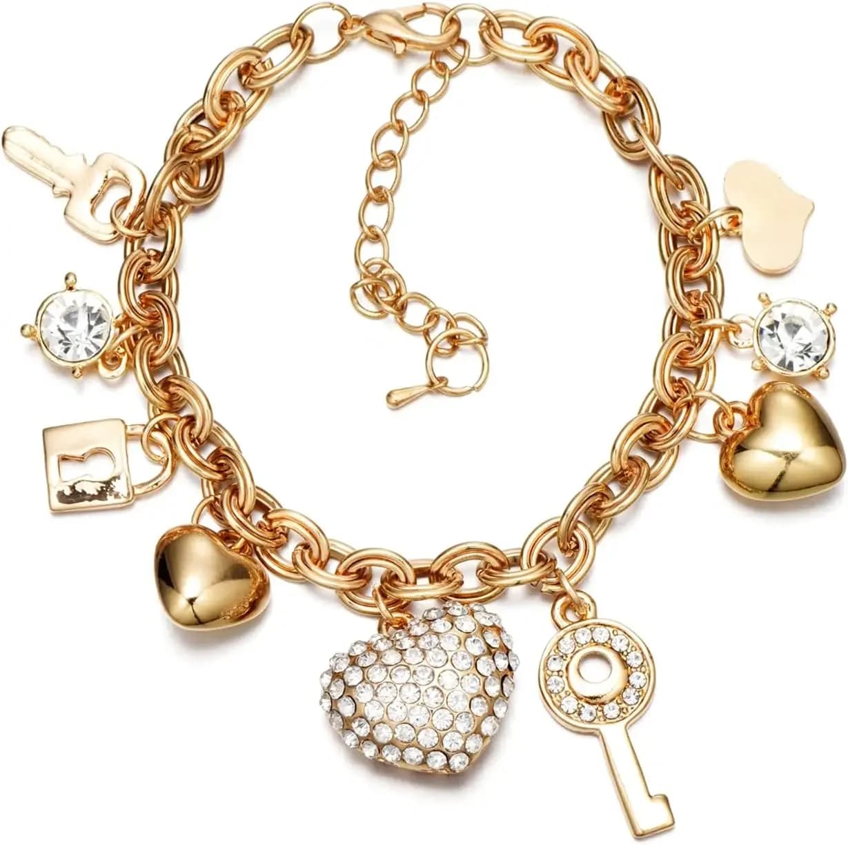 Bracciale a catena in oro - 7+2 pollici con estensore, placcato oro 14K, braccialetti Love Locked da donna, con