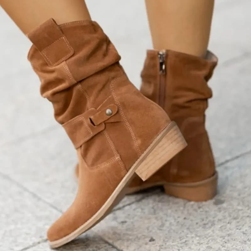 Vendita calda 2025 Inverno Nuove donne di moda Stivali Tacco basso grande 34-43 Stivaletti in pelle scamosciata per le donne Stivali lunghi marroni Scarpe da donna