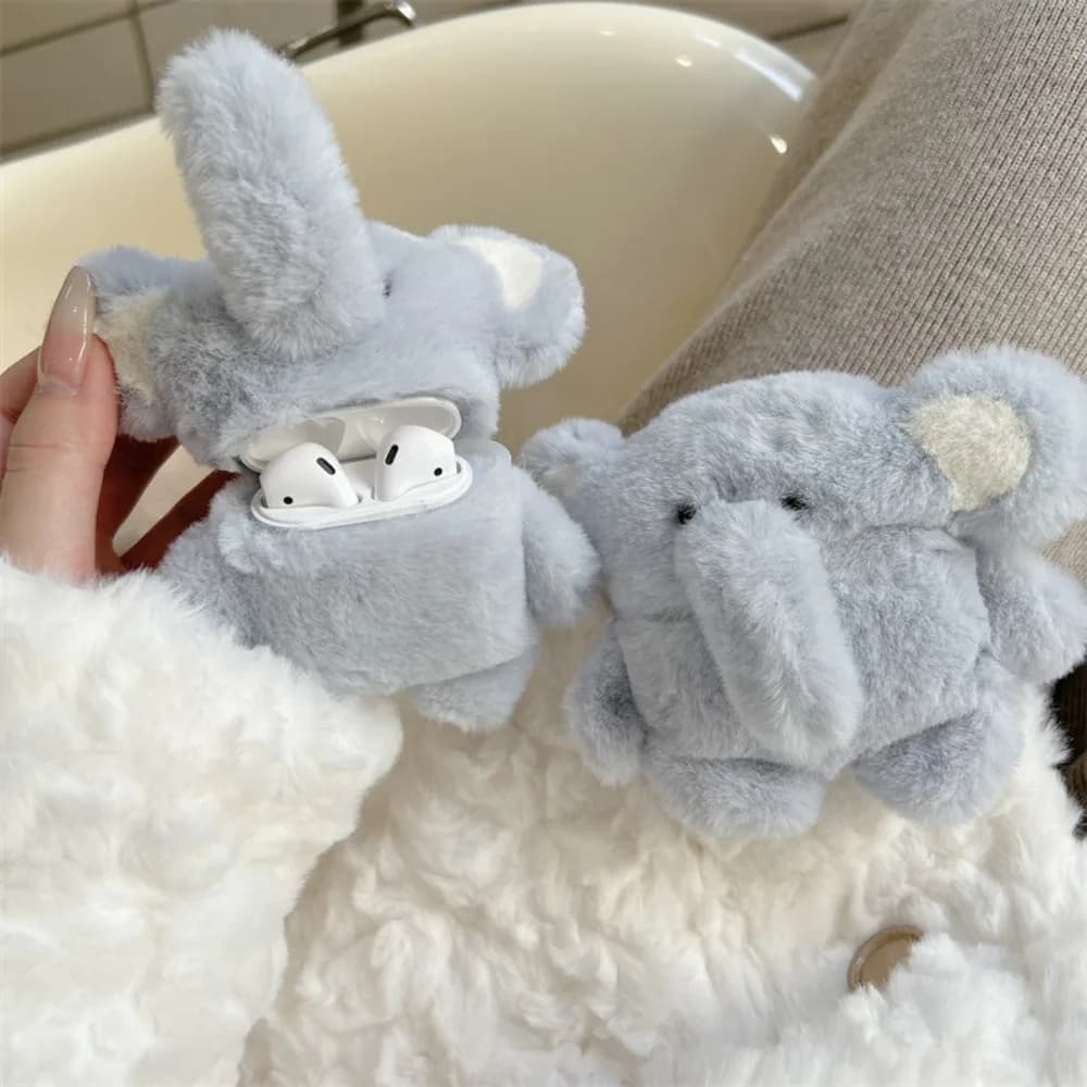 Cartoon Plush Earphone Case Plush Elephant Soft Earphone Cover Shockproof for AirPods 4 3 2 1 Pro/Pro2/Pro3