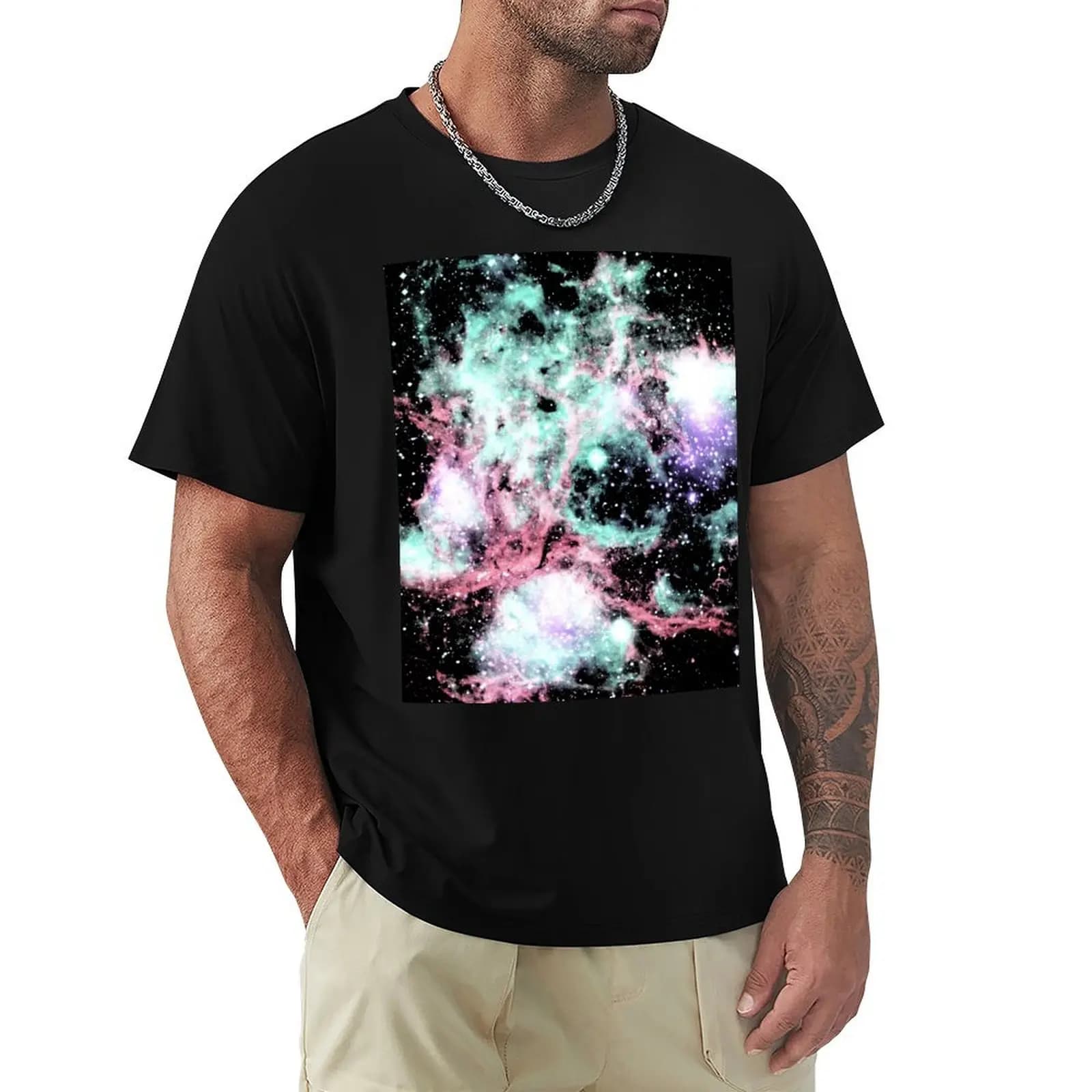 Galactic Life and Death Intermingled Black & Pastel T-Shirt Soft Casual Short Sleeve Cotton Tee