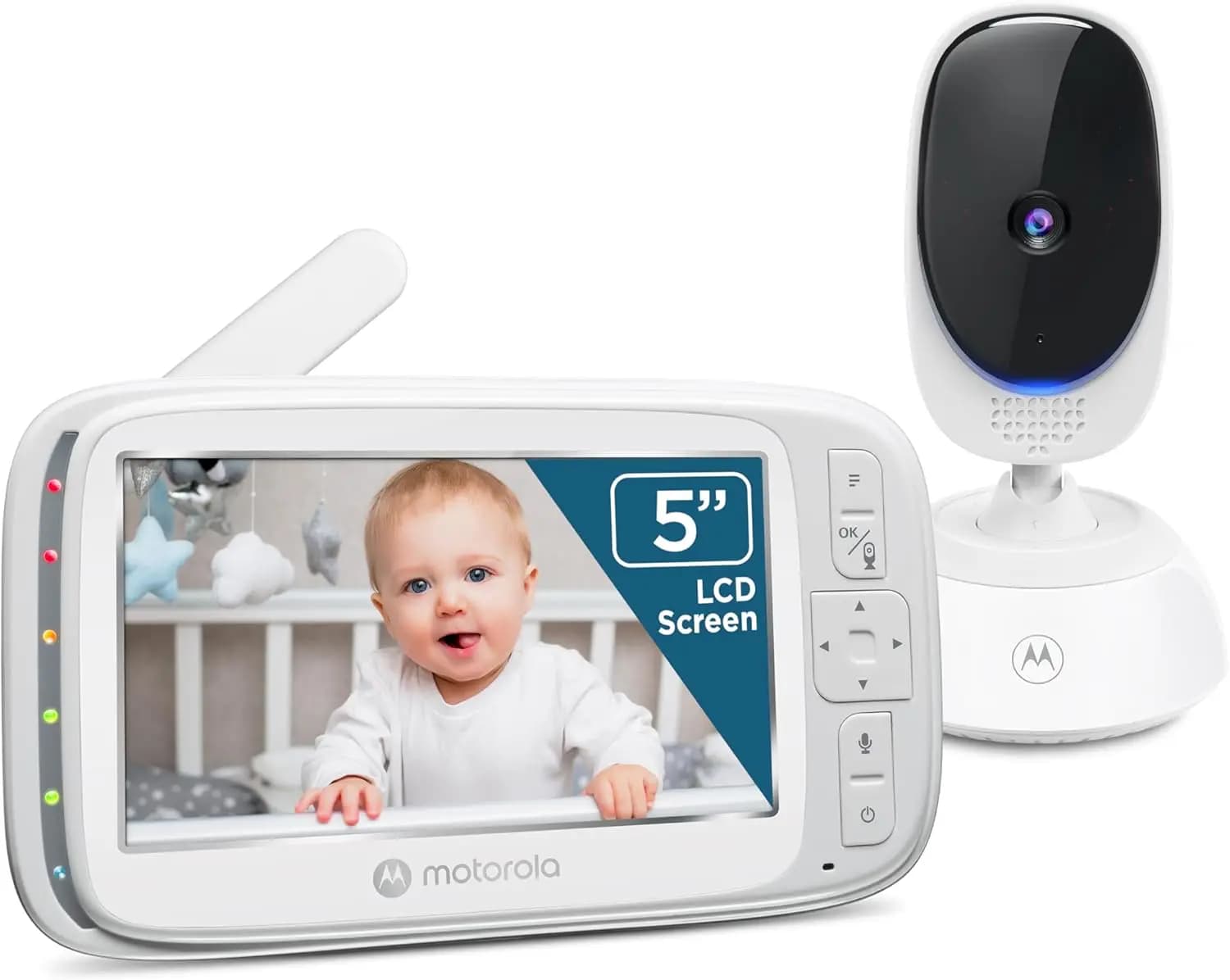 Monitor Video per Bambini da 5 Pollici con Telecamera, Visione Notturna, Comunicazione Bidirezionale, Pan-Tilt-Zoom, Lunga Durata della Batteria e Sensore di Temperatura