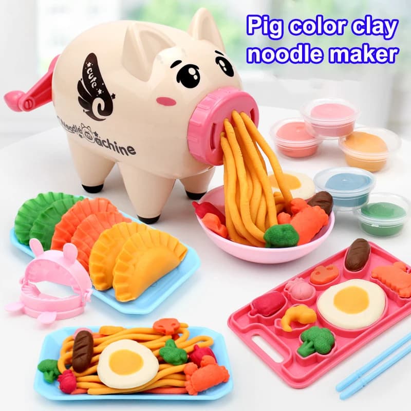 Nuovo cartone animato carino maiale noodle maker argilla che fa stampo set di strumenti per plastilina per bambini giocattoli educativi con 12 colori di argilla