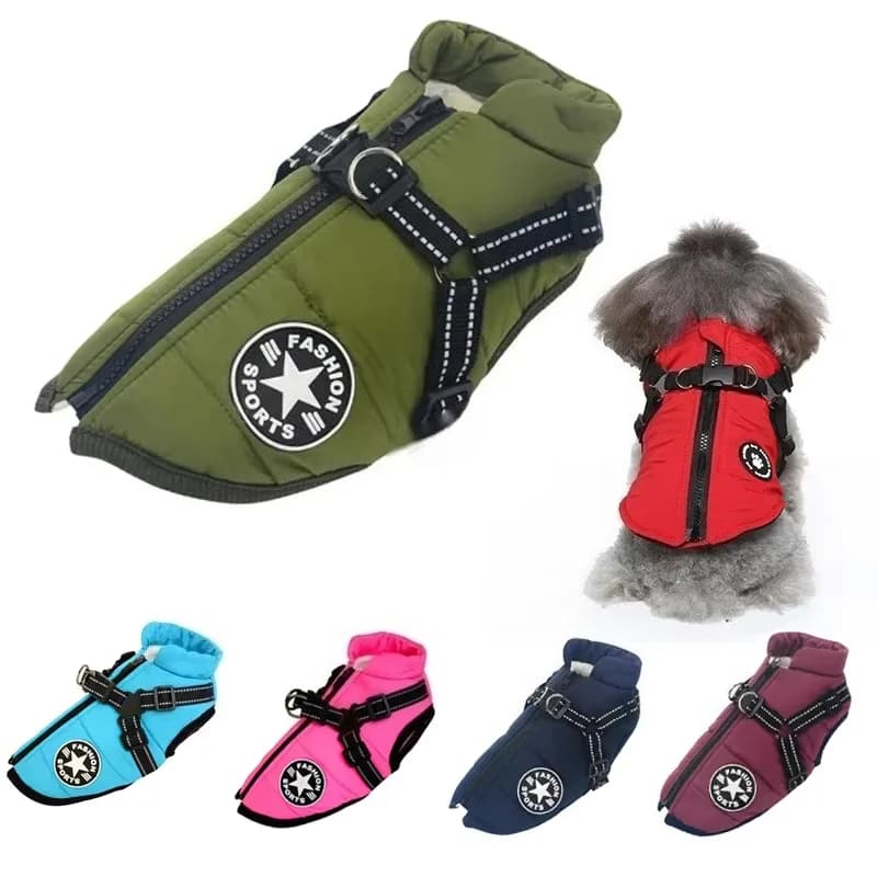 Large Size Dog Jacket with Sling Winter Warm Dog Clothes for Labrador Waterproof Dog Coat Chihuahua Bulldog French Dresses
