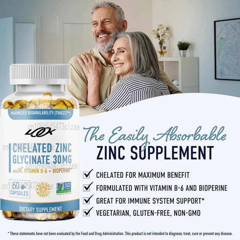 Zinc supplements celerate | Zinc glycinate | Zinc glycinate, vitamin B6, and bioPerine | Non GGM, Without Glutine -60 Capsules
