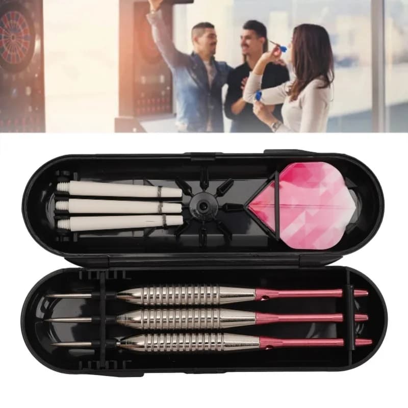 Set di freccette con punta in acciaio Freccette professionali con canna a gola profonda, albero in alluminio e voli in PET con custodia rosa
