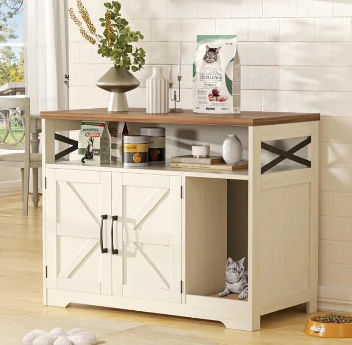Modern Wood Cat Litter Box Enclosure Hidden Litter Box Furniture Scratch Pad Indoor Living Room Cat House Washroom End Table