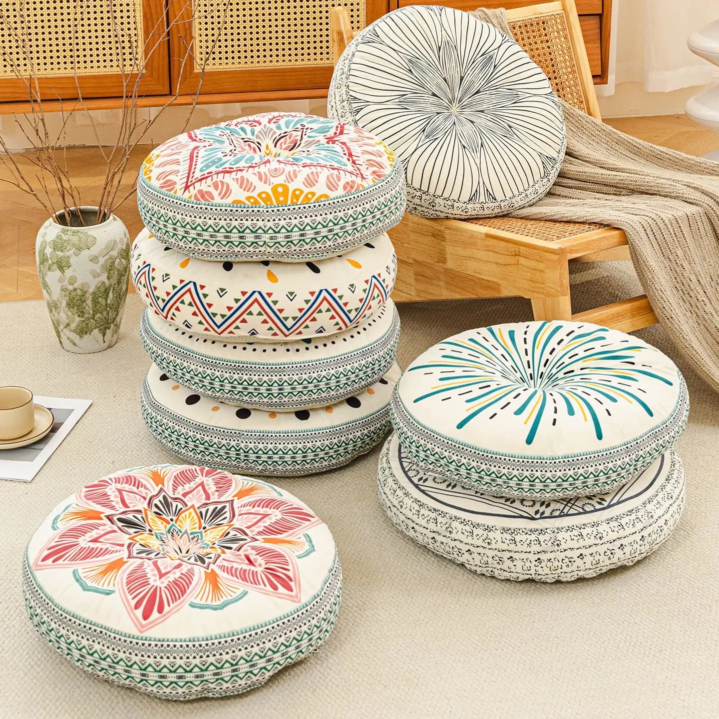 Thickened Chair Cushion Living Room Meditation Cushion Sofa Cushion Household Rattan Chair Tatami Multi-functional Square Futon