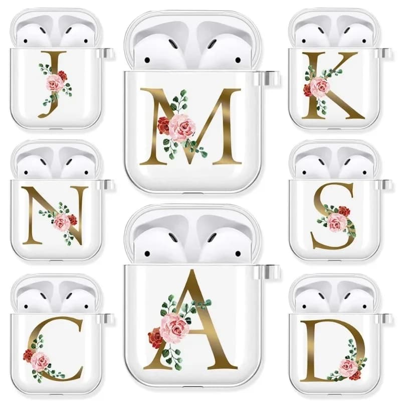 Transparent gold alphabet case for Apple AirPods 4 3rd 2 Pro3 Transparent cover for Airpod 1 3 Fundas protective