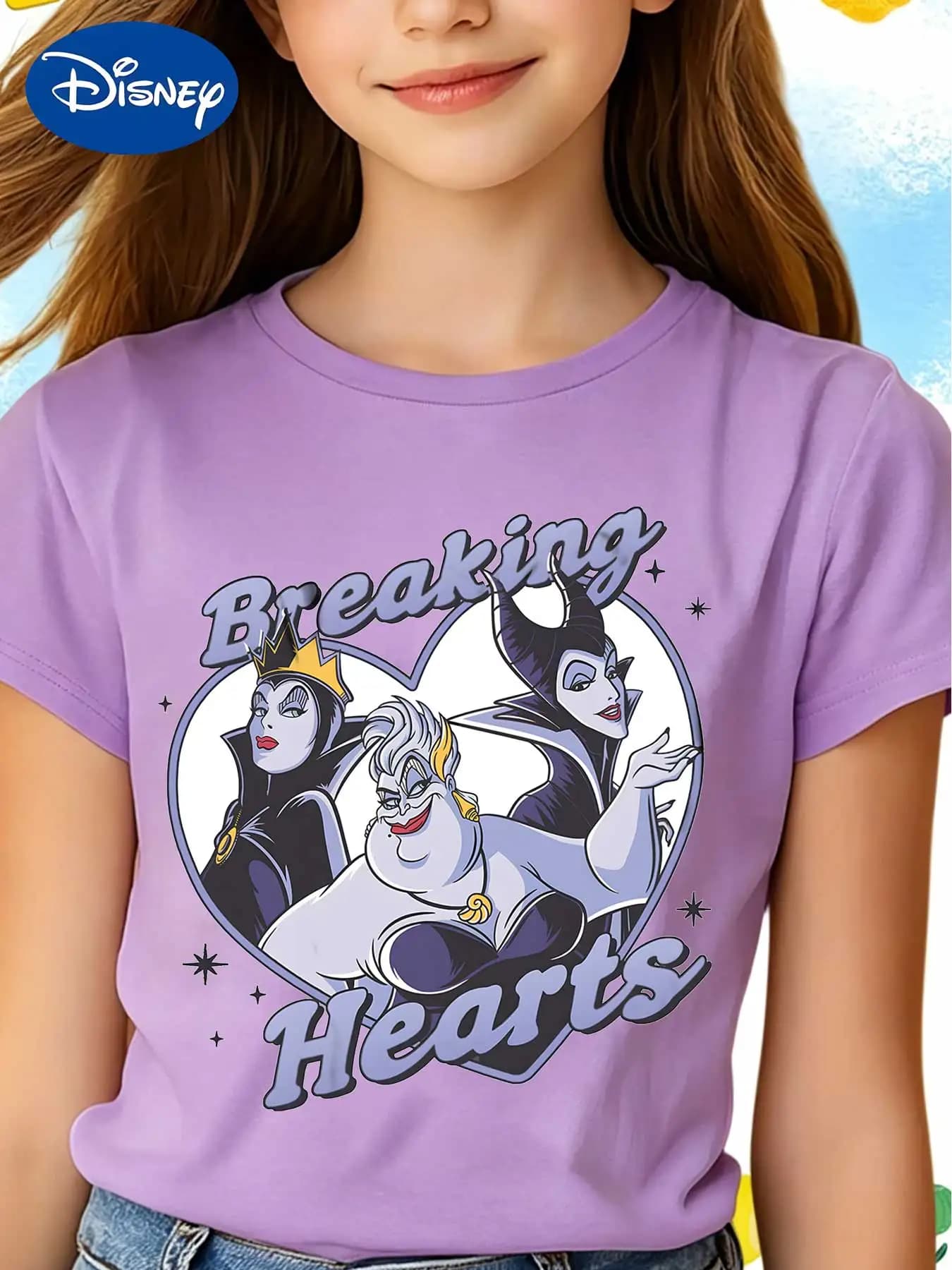 Disney Villains: The Evil Queen Ursula Maleficent T-shirt a maniche corte per bambini, T-shirt estiva ampia per ragazze