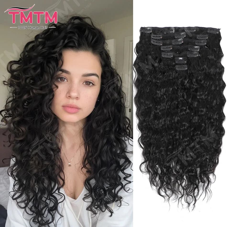 Extension per capelli umani con clip effetto onda, 7 pezzi/set, per tutta la testa, 12-22 pollici, 85/120g