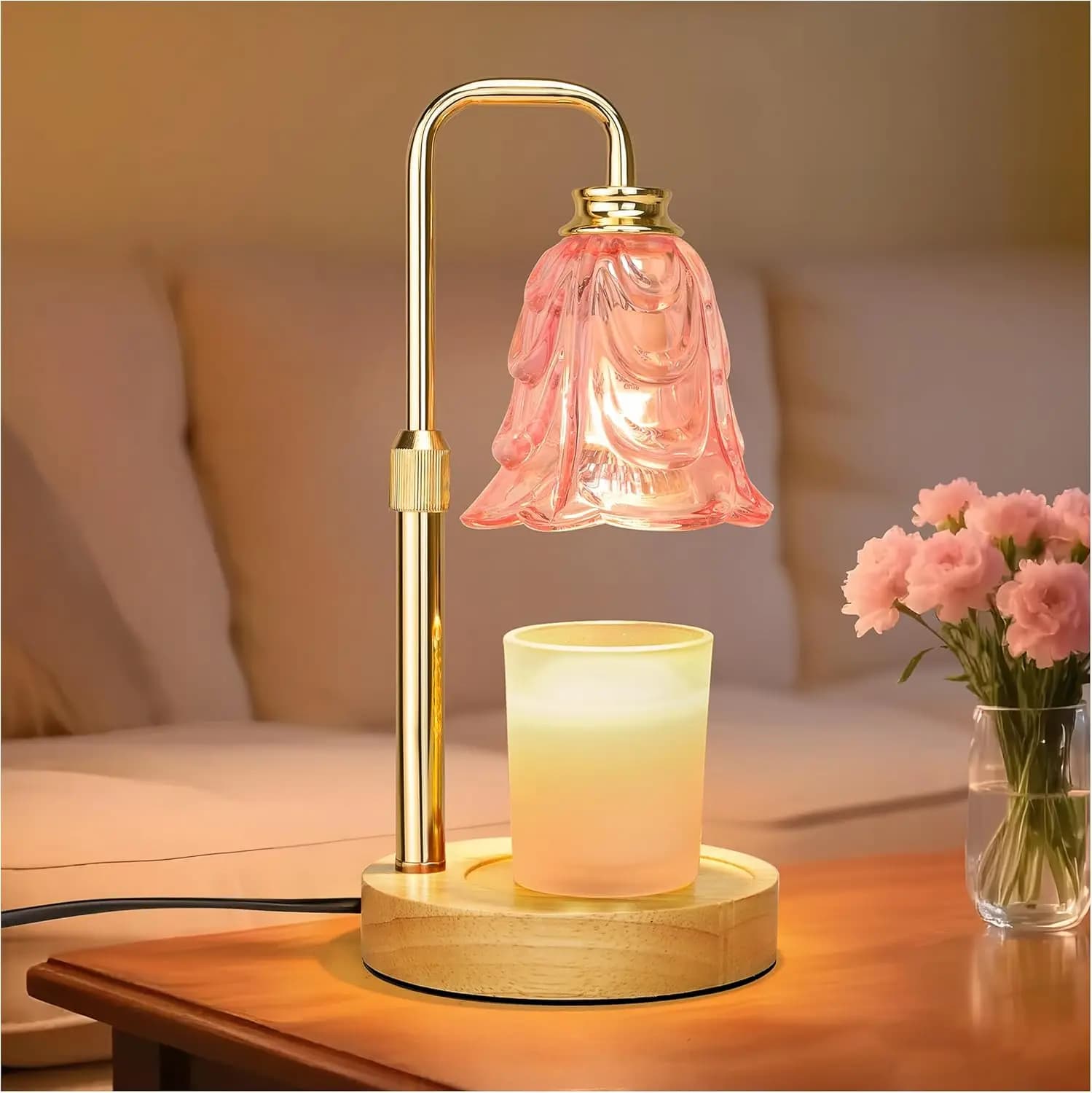 Pink Tulip Candle Warmer Lamp with Timer & Dimmer, Adjustable Height, Safe Home Decor Gift for Women