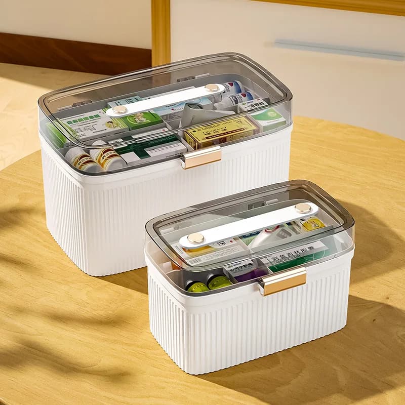 Cassetta di Pronto Soccorso Multifunzionale, Organizzatore Portatile in Plastica con Maniglia, Contenitore per Medicinali e Attrezzi per Emergenze Familiari