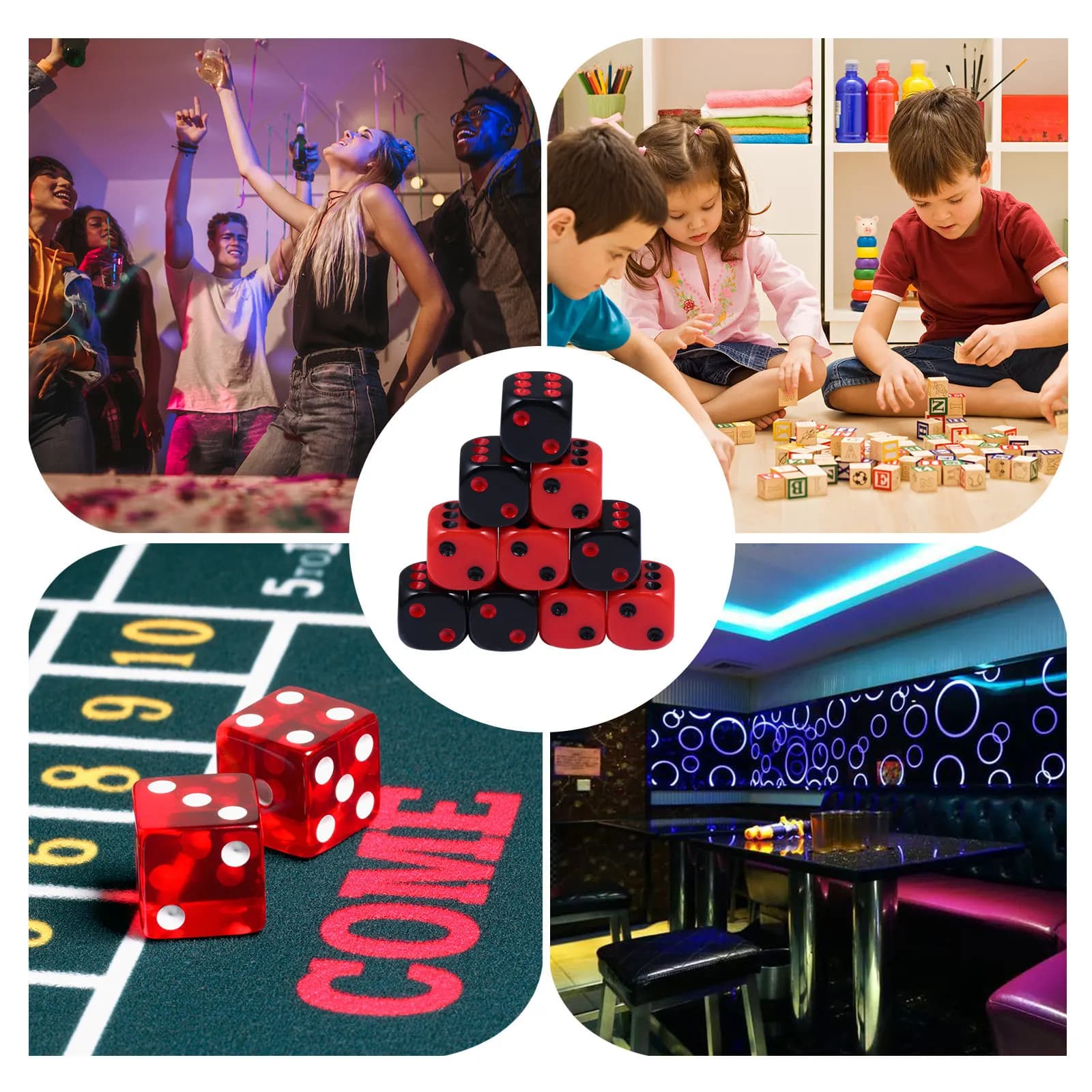 Set di 24 Pezzi in Acrilico con Design Quadrato e Angoli Arrotondati, Premium Resistente all'Usura per Craps, Backgammon, Feste, Famiglia, Campeggio