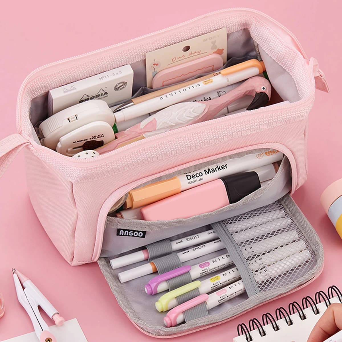 Astuccio multistrato con corda da 1 pezzo, desktop portatile di grande capacità per riporre materiale scolastico, necessità del rientro a scuola