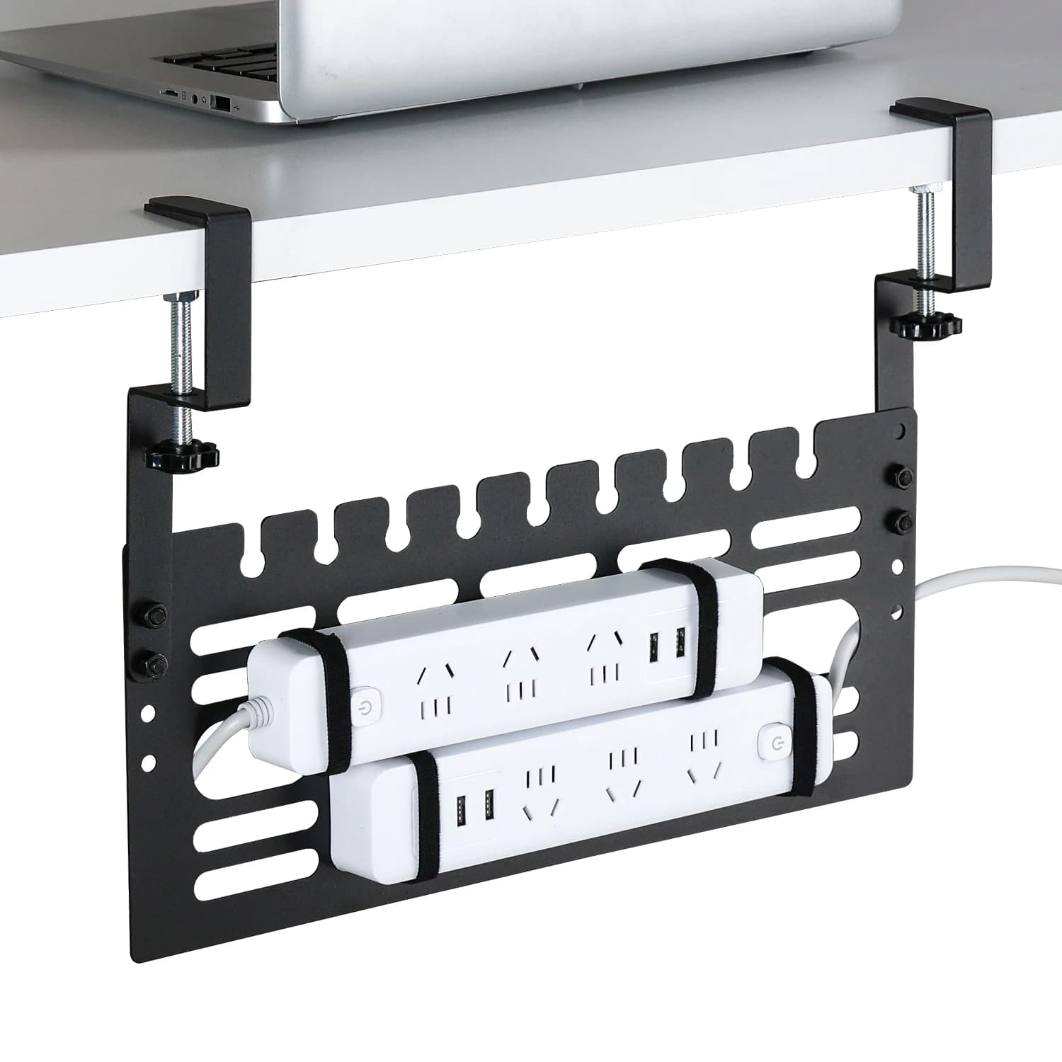 Rack for managing table cables, without drill, cable management under the table, space saving under the desk