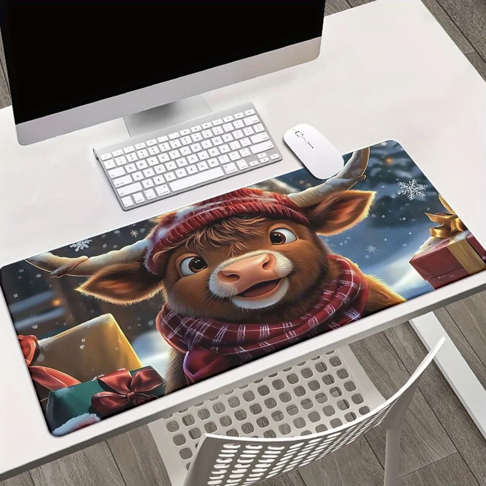 Simpatico tappetino per mouse Highland Cattle, design natalizio, tappetino da scrivania antiscivolo in gomma morbida per giochi, ufficio, PC, laptop
