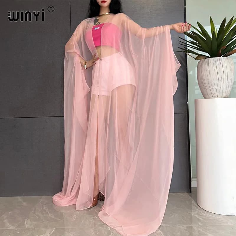 WINYI Beach sexy skirt for women's swimwear Kimono swimsuit Cape Summer Dress 2023 Beachwear yarn dress monochrome perspective