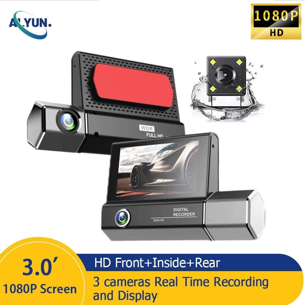 Dash Cam 3 inch Car DVR WIFI FHD 1080P 360 ° front swivel inside the back 3 lenses vehicle night vision video recorder Loop Recorder