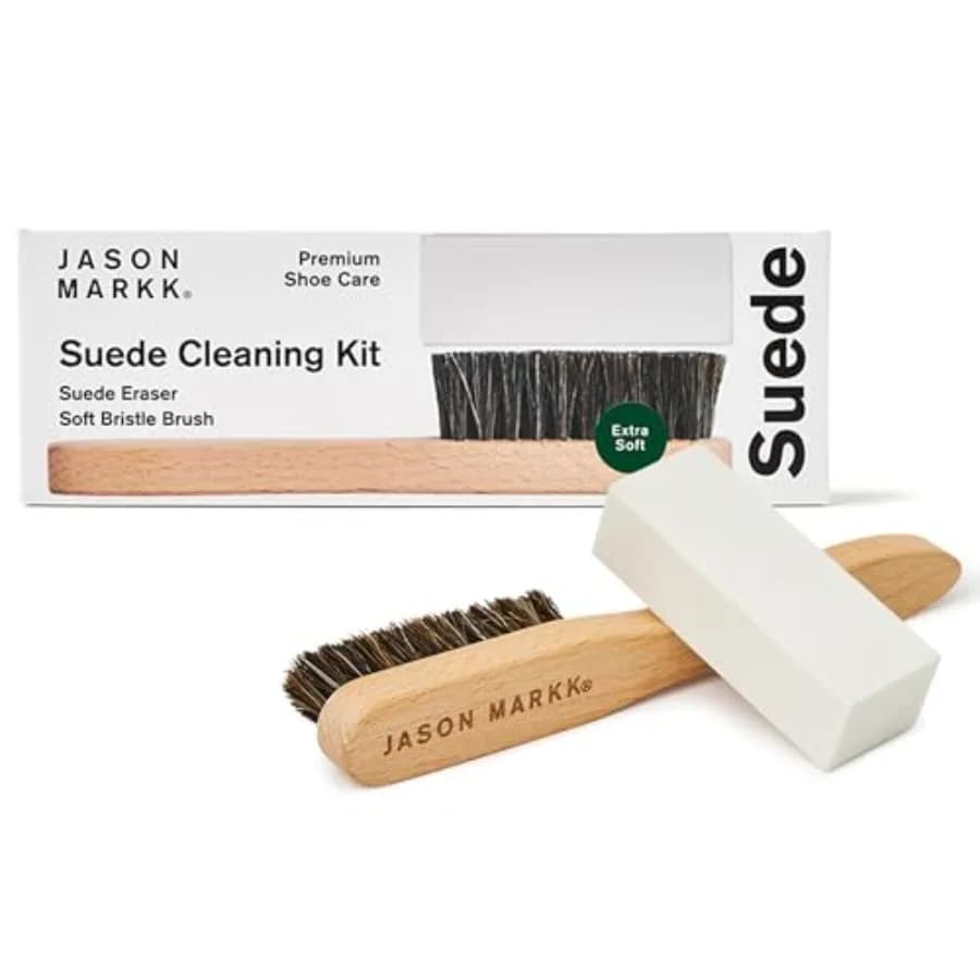 Kit di Pulizia per Pelle Scamosciata Jason Markk, Set 2 Pezzi con Spazzola e Gomma per Macchie, Ideale per la Cura delle Sneaker, Sicuro per la Pelle