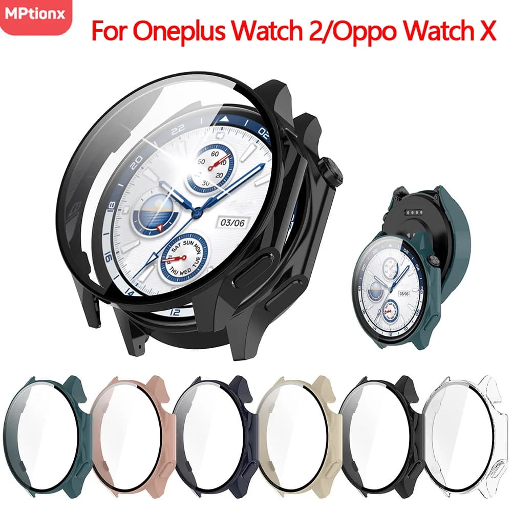 Case for PC + glass for Oneplus Watch 2 Smart Watch Full Shoe Cover for Tempered Glass Accessories Oppo Watch X