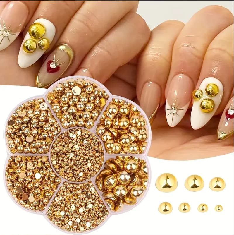 1 scatola oro/nastro ABS semicircolare perla perline flatback strass per gioielli fai da te trucco nail art abbigliamento decorazione artigianale F0618
