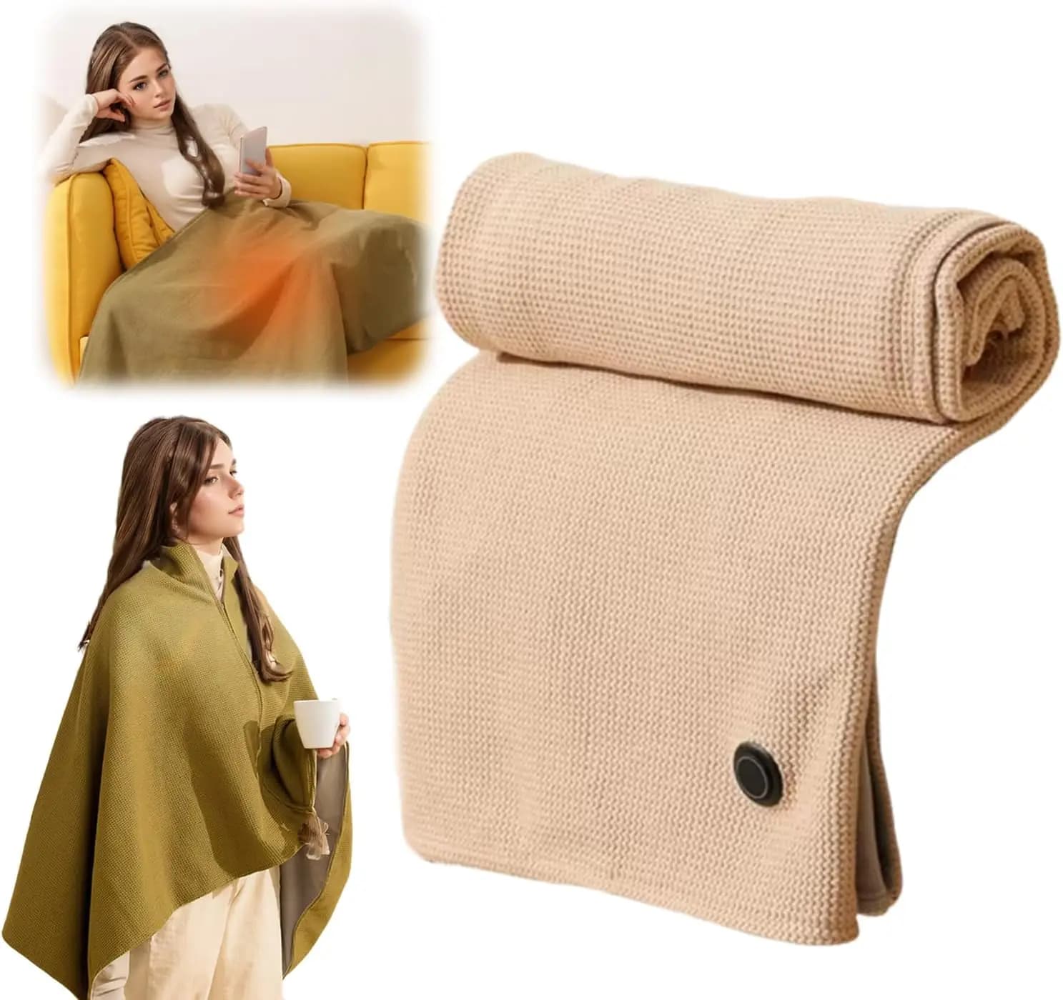 Coperta riscaldata portatile per donna, coperta riscaldante elettrica, scialle caldo rapido, involucro riscaldato lavabile per collo e spalle