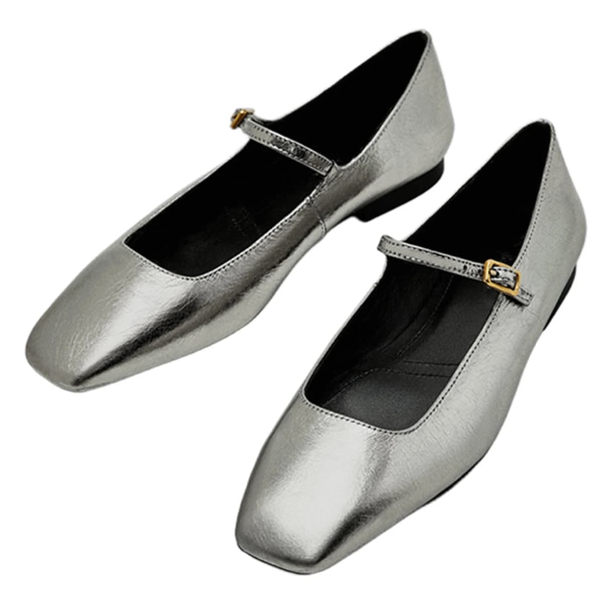 Jenny & Dave 2026 Nuovi Mocassini da Donna Minimalisti Scarpe Francese Retro Punta Quadrata Argento Vera Pelle Piatto Mary Jane Scarpe da Donna