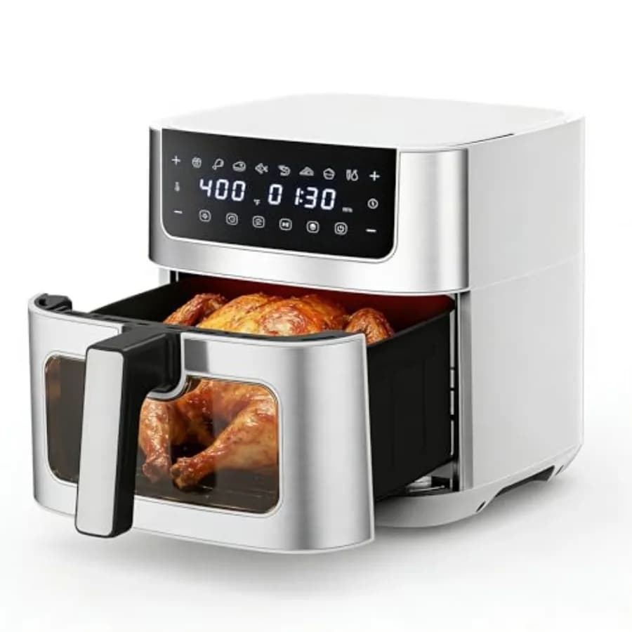 Friggitrice ad Aria da 6,34 Qt con Finestra, Forno Digitale 8-in-1, 1700W, Cestello Antiaderente Lavabile in Lavastoviglie, Frigge ad Aria, Arrostisce, Disidrata