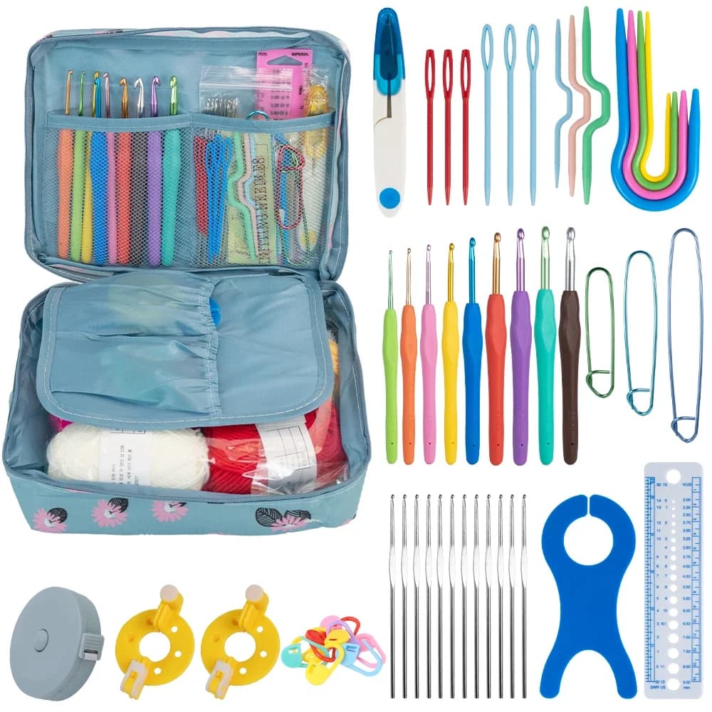 Set premium per uncinetto e maglieria Strumenti artigianali fai-da-te con ganci in acciaio Manici ergonomici Marcatori Aghi Borsa portatile Principianti per professionisti