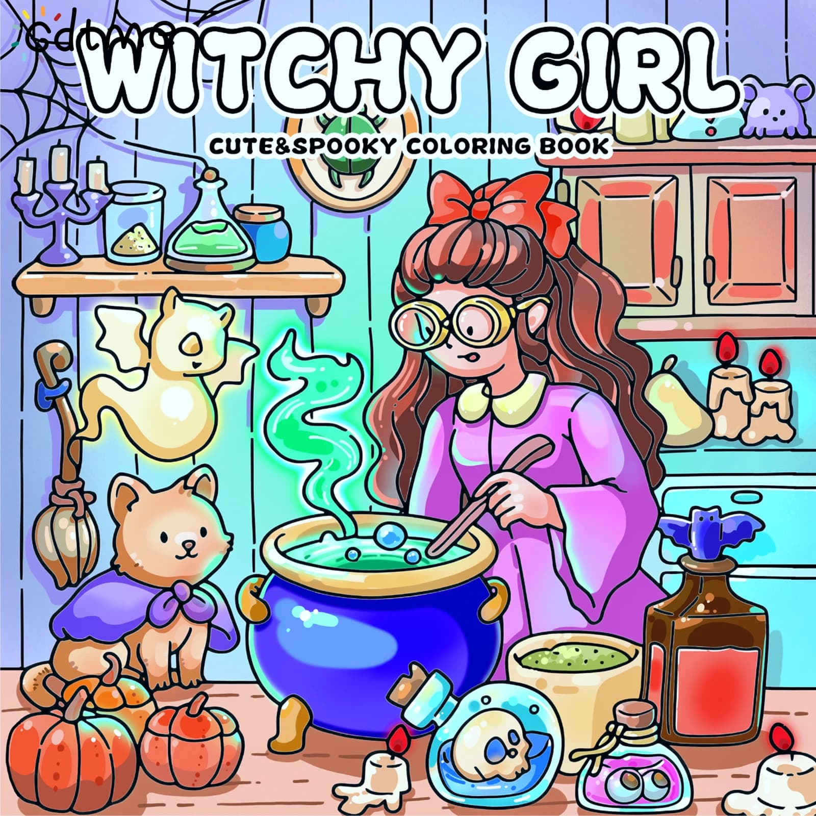 WITCHY GIRL Cute Spooky Coloring Book for Adults Simple Bold Line Patterns, Stress Relief Leisure Graffiti Drawing Gift Book